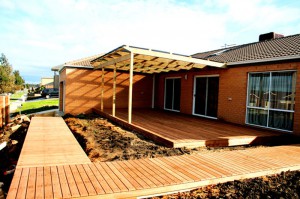 Flat Roof Pergola & Merbau Decking